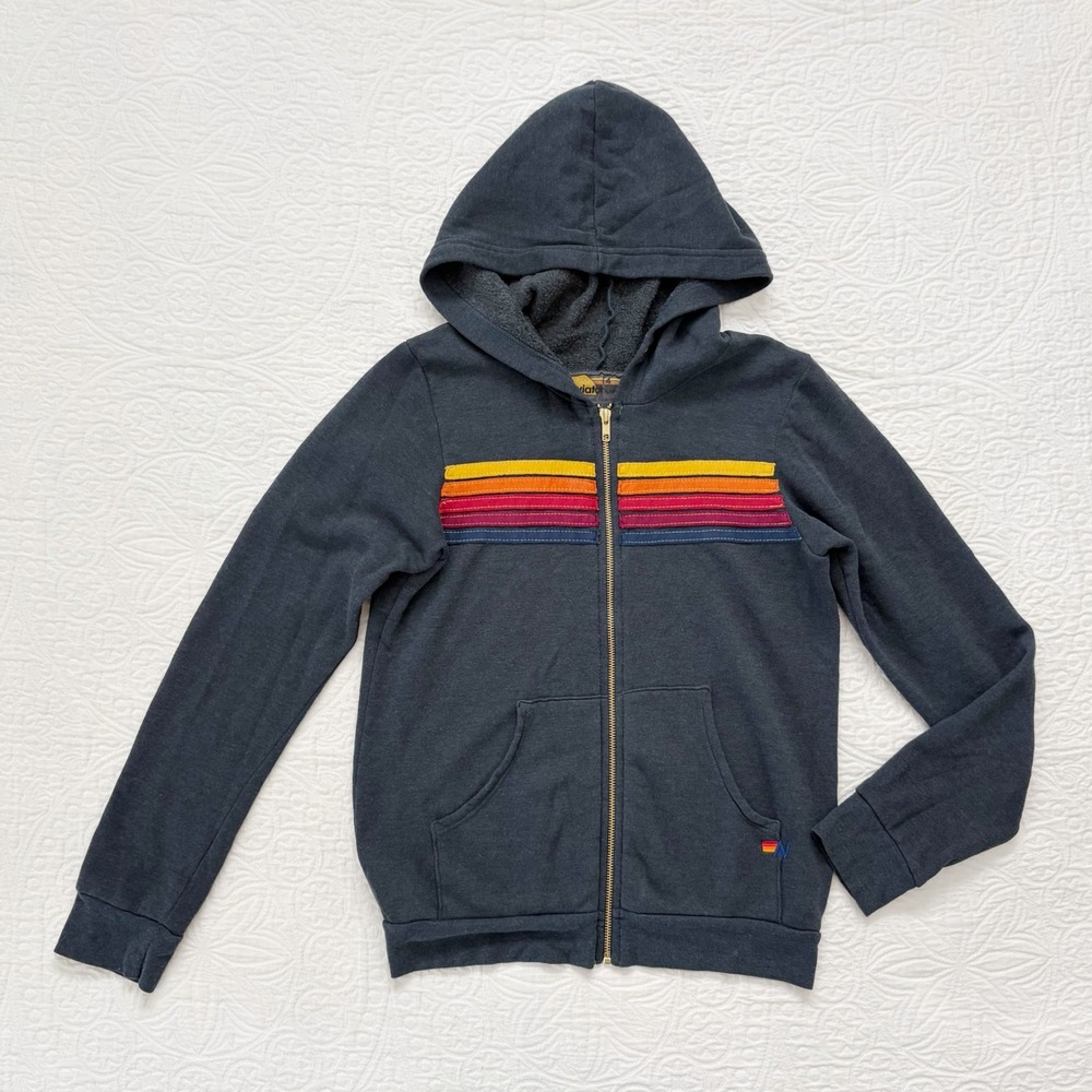 Aviator Nation Youth 5-Stripe Zip Hoodie, Navy Sz 14